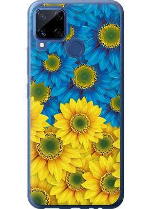 Чехол на realme c15 жёлто-голубые цветы из силикона fch_0161696