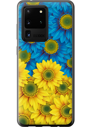 Чехол на samsung galaxy s20 ultra жёлто-голубые цветы из пластика fch_0006832