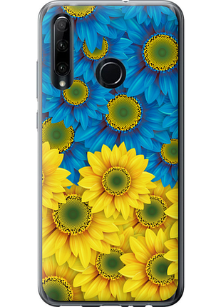 Чехол на huawei honor 10i жёлто-голубые цветы из силикона fch_0173095
