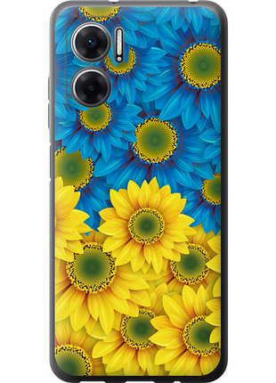 Чехол на xiaomi redmi 10 5g жёлто-голубые цветы из силикона fch_0161788