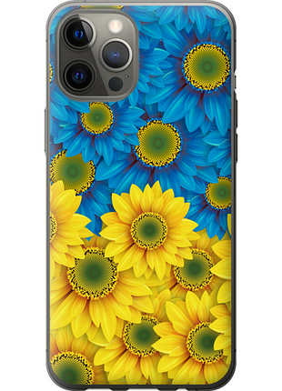 Чехол на iphone 12 pro max жёлто-голубые цветы из пластика fch_0161682