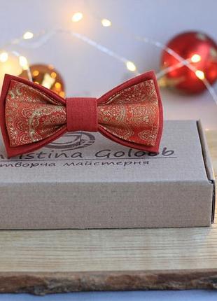 Галстук-бабочка christina goloob new year one size золотые узоры терракотовый