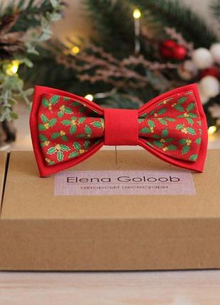 Галстук-бабочка elena goloob new year one size маленькие листочки падуба красный