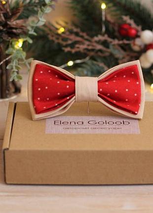 Галстук-бабочка elena goloob new year one size в горошек красный с песочным
