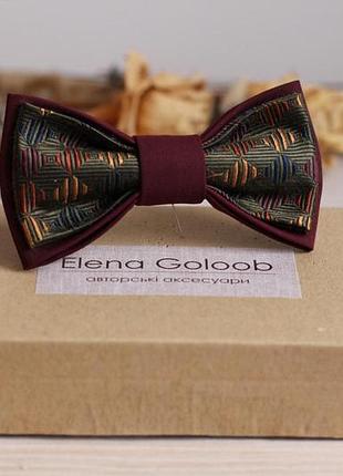 Галстук-бабочка elena goloob шелк бордовый с зеленым