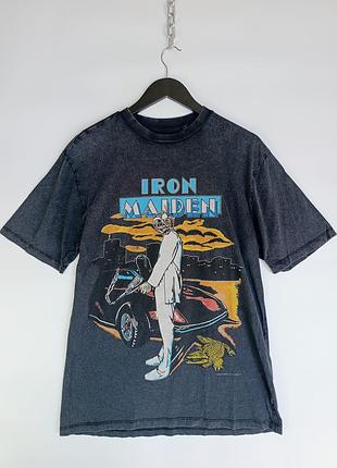 Оверсайз футболка only &amp; sons x iron maiden vice is nice/черная с вываркой/мерч/merch/crock/рок/панк/punk/с принтом/vintage style/хлопковый/из хло