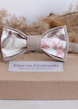 Галстук-бабочка elenagoloob romantik one size серо-бежевый с розовым