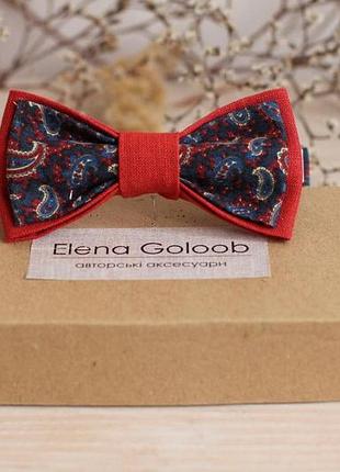 Галстук-бабочка elena goloob one size пейсли синий с красным (томатный)