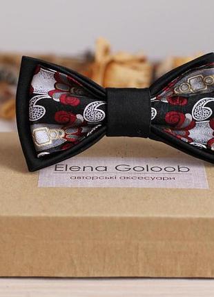 Галстук-бабочка elena goloob шелк черный, красный, серый, белый