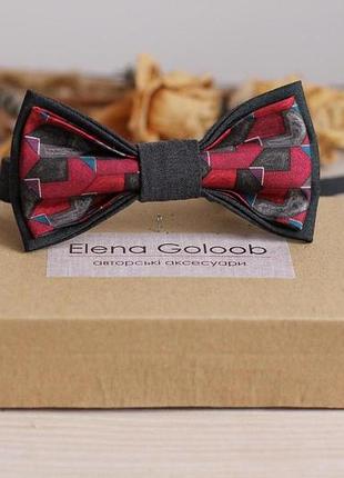Галстук-бабочка elena goloob шелк и шерсть серый с темно-красным