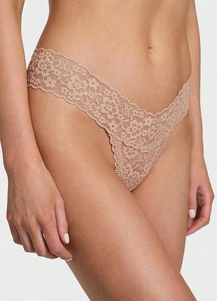 Женские трусики victoria's secret (21222596784) lace thong l бежевые