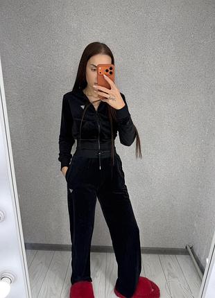 Спортивний костюм жіночий guess чорний велюровий