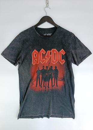 Официальная футболка acdc (bravado universal music), эффект acid wash,размер l m)/rock band t-shirt мерч/рок/с принтом в пистолеты/официальный/ac/dc