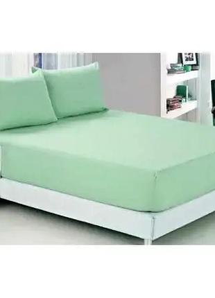 М'ятне простирадло махрове на резинці з наволочками anisa (220х240+30 см)