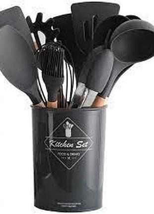 Набор кухонных принадлежностей силиконовый kitchen set rb-2239 черный(12 предметов)