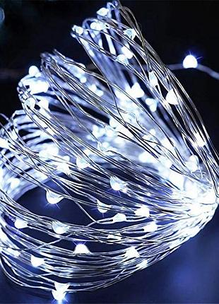 Гірлянда нитка роса від usb, 30м, 300led + пульт, холодний білий / світлодіодна новорічна гірлянда