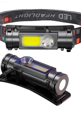 Маленький налобный фонарь police gl-211-хре-cob от usb с магнитом, встроенный аккумулятор