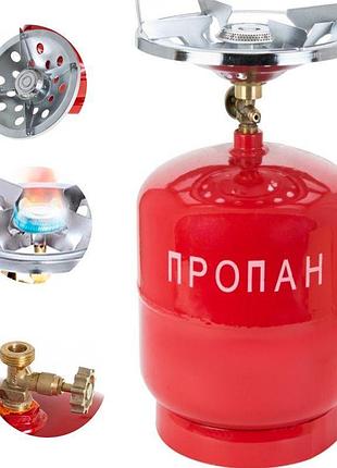 Газовий балон пропан укп-83 з пальником 5 л, туристичний газовий балон з пальником червоний,5 літрів