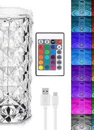Настольная лампа роза с пультом rgb crystal rose. проекционный светильник-торшер ночник rose diamond table lamp кристалл