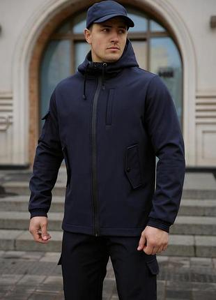 Куртка мужская softshell, синего цвета, водонепроницаемая куртка из материала софтшелл для осени l