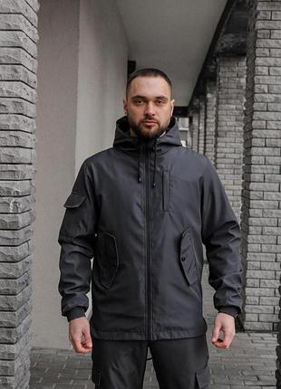 Куртка мужская softshell легкая, серого цвета, водонепроницаемая легкая куртка из материала софтшелл для осени
