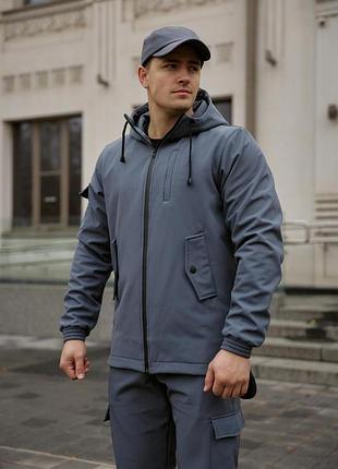 Куртка мужская softshell, серого цвета, водонепроницаемая куртка из материала софтшелл для осени l