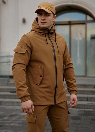 Куртка мужская softshell, в цвете койот, водонепроницаемая куртка из материала софтшелл для осени 4xl