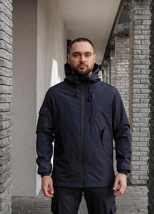 Куртка мужская softshell легкая, синего цвета, водонепроницаемая легкая куртка из материала софтшелл для осени 3xl