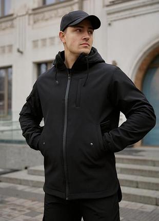 Куртка мужская softshell, черного цвета, водонепроницаемая куртка из материала софтшелл для осени l