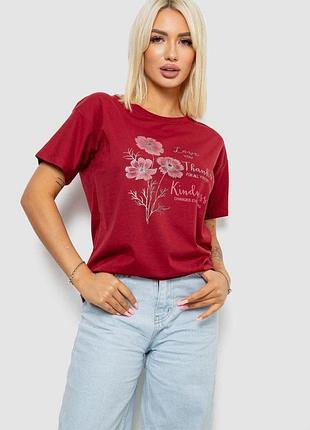 Футболка женская с принтом, цвет бордовый, 221r2812
