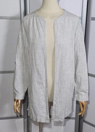 Linen by f&f лляний світло-сірий жакет сорочка 
без застібки, з розрізами, по бокам імітація кишеней,  рукава- трансформери  на манжетах