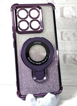 Чехол luxury case glitter для xiaomi 14t бампер силиконовый блестящий с кольцом подставкой фиолетовый
