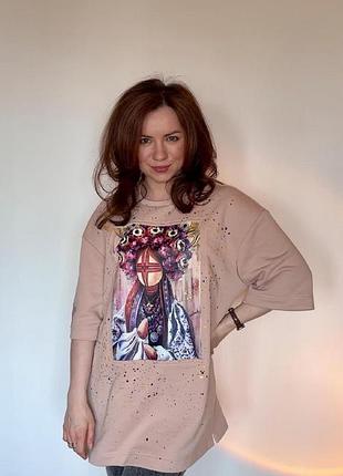 Футболка з авторським принтом "мотанка" elena &christina goloob трикотаж р 44-52 бежевий