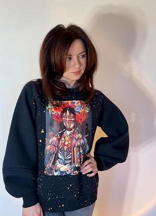 Світшот з принтом "мотанка" elena goloob трикотаж р 44-48 синій
