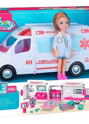Машина 9045-13 "мобильная хспинталь" с куклой, в коробке р.27x13x21,5см yg toys
