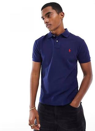 Темно-синя бавовняна футболка-поло polo ralph lauren з фірмовим вишитим логотипом