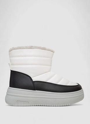 Дутики женские зимние на меху, цвет бело-черный, 248ram018