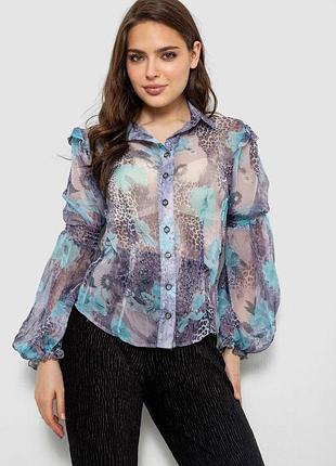 Блуза жіноча з принтом шифонова, колір блакитний, 230r1503-1