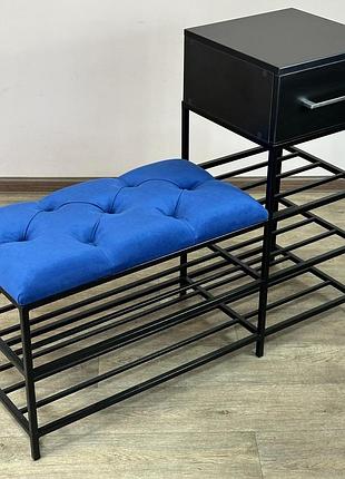 Банкетка для взуття атланта-1r 100 см велюр синій/чорний 9-5-9005