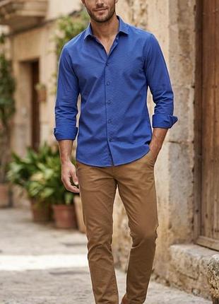 Нова синя чоловіча класична сорочка преміального бренду nigel hall menswear розмір l