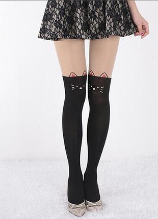 Колготки капроновые черные женские "кошки красные ушки"