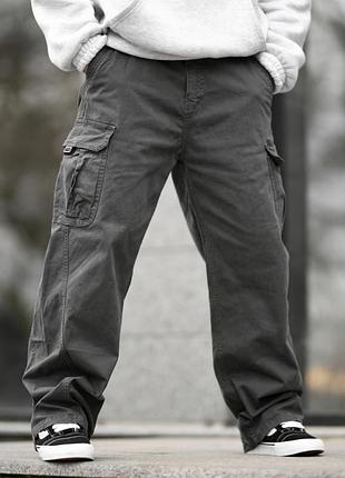 Карго штаны oversize серые с поясом вт5295