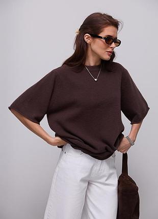 Вязаная кофта oversize с коротким рукавом