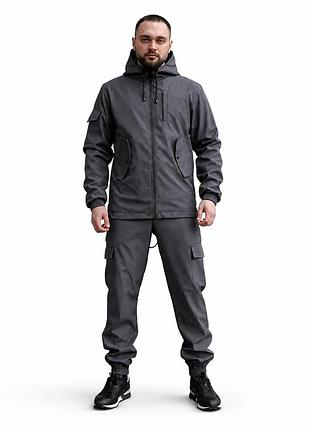 Чоловічий костюм з матеріалу softshell сірий, водостійкий костюм софтшел осінній 5xl