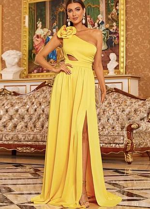 Нова вечірня сукня s miss ord жовта сукня з розрізом на нозі довга сукня святкова з трояндою