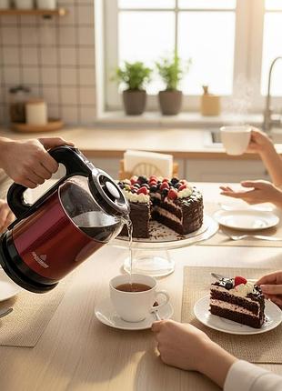 Дисковый электрочайник 1.7л 2200вт скрытый нагревательный элемент нержавеющая сталь красный св 9210