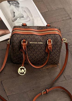 Ділова сумка для дівчини жіноча шкіряна крос боді michael kors брендова міська сумочка через плече мишель корс коричневий no2