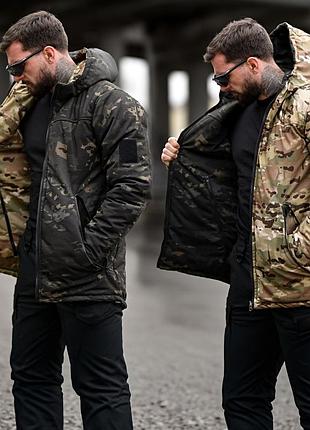 Тактическая двусторонняя зимняя куртка multicam/multicam black
