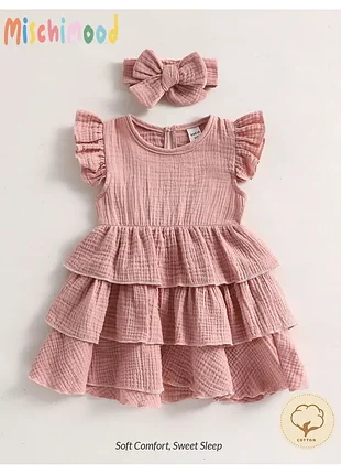 🎀 платье + повязка на головку из хлопка (муслин / жатка) для девочки | shein