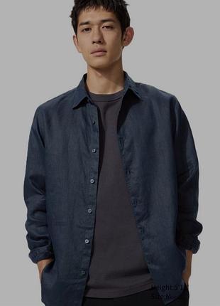 Лляна сорочка uniqlo premium linen / чоловіча сорочка з льону  розмір xs